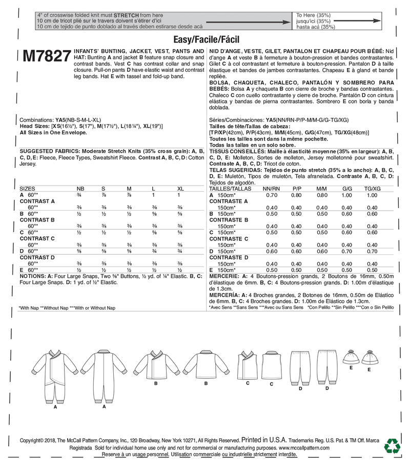 McCall’s Baby Sportswear Sewing Pattern M7827