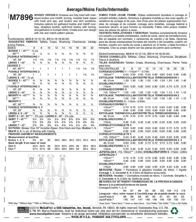 McCall’s Misses Dress Sewing Pattern M7896