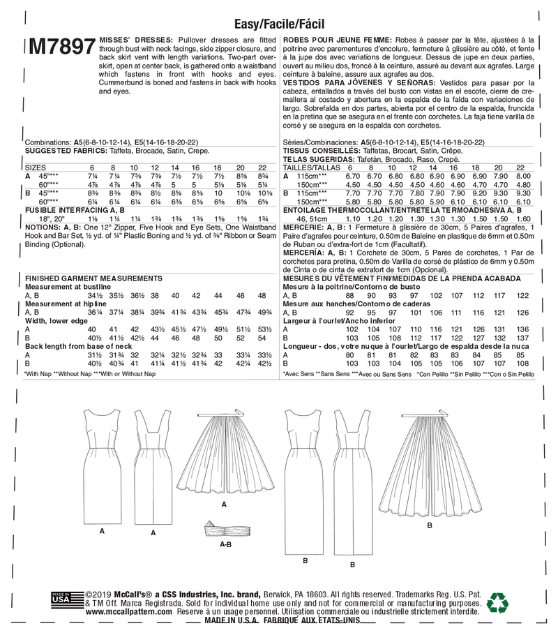 McCall’s Misses Dress Sewing Pattern M7897