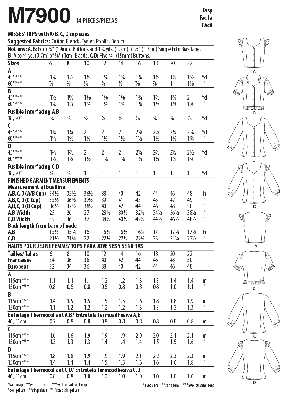 McCall’s Misses Top / Vest Sewing Pattern M7900