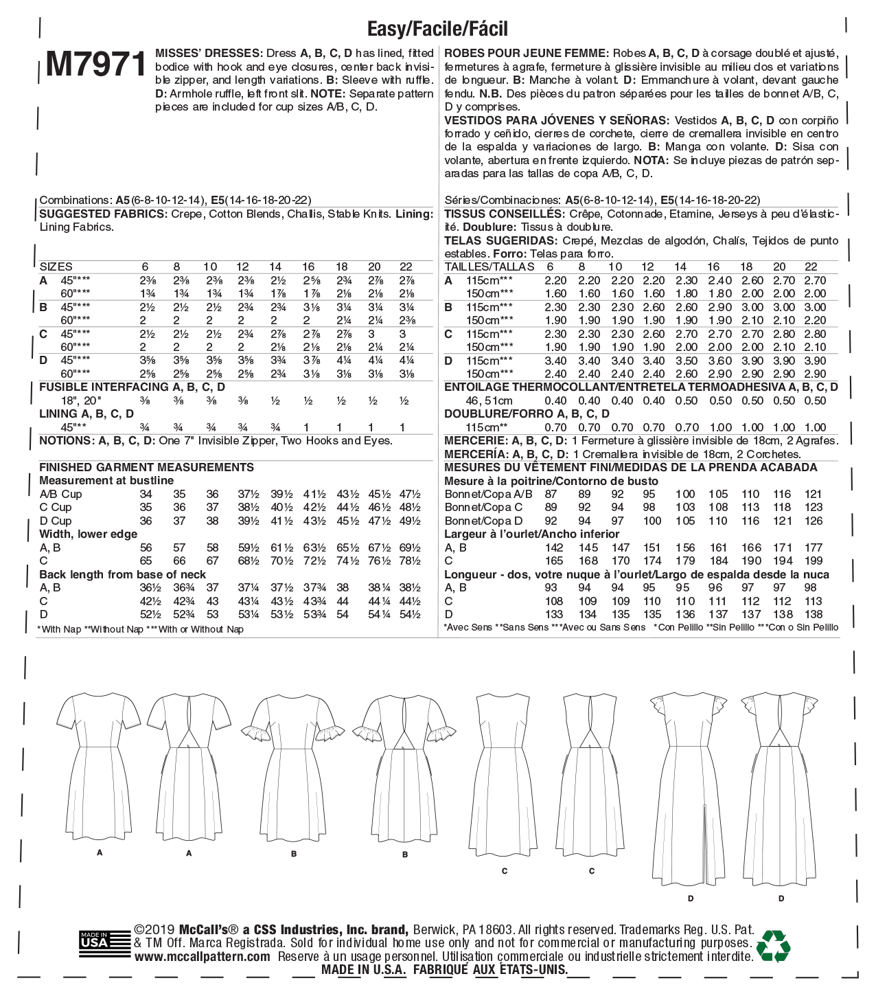 McCall’s Misses Dress Sewing Pattern M7971