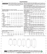 McCall’s Misses Skirts Sewing Pattern M8004