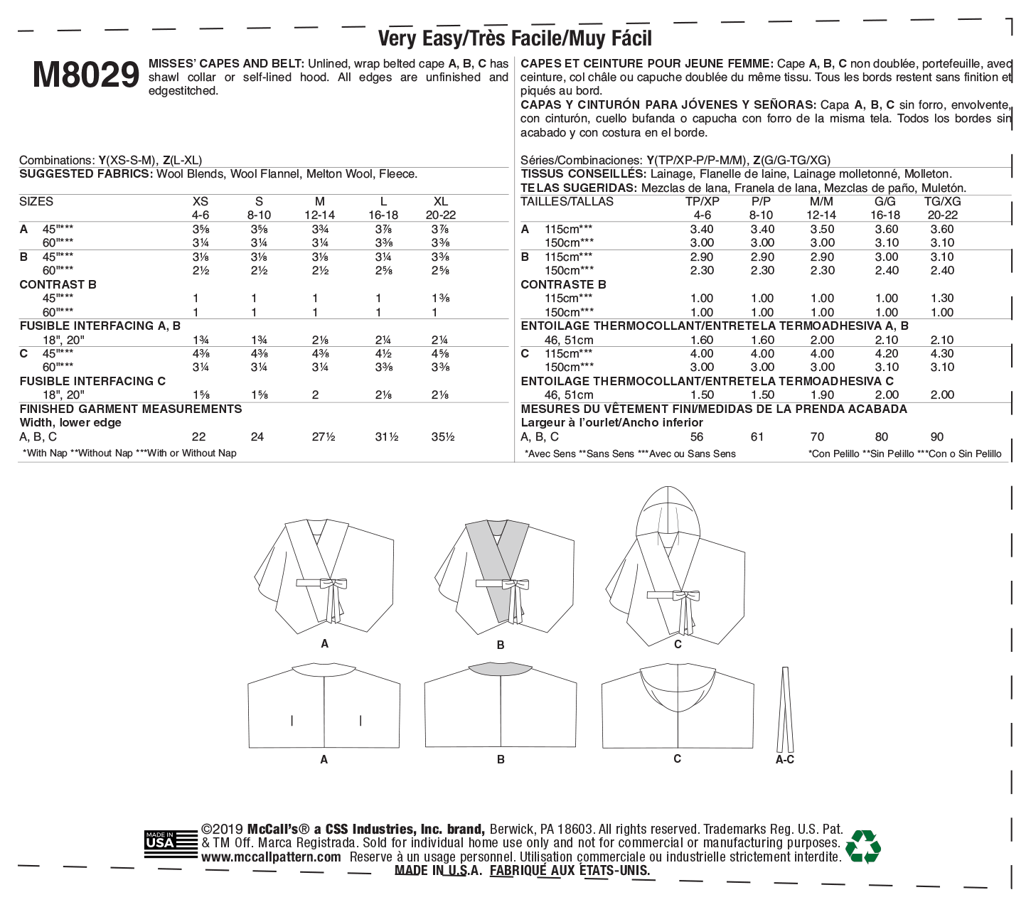 McCall’s Misses Capes Sewing Pattern M8029