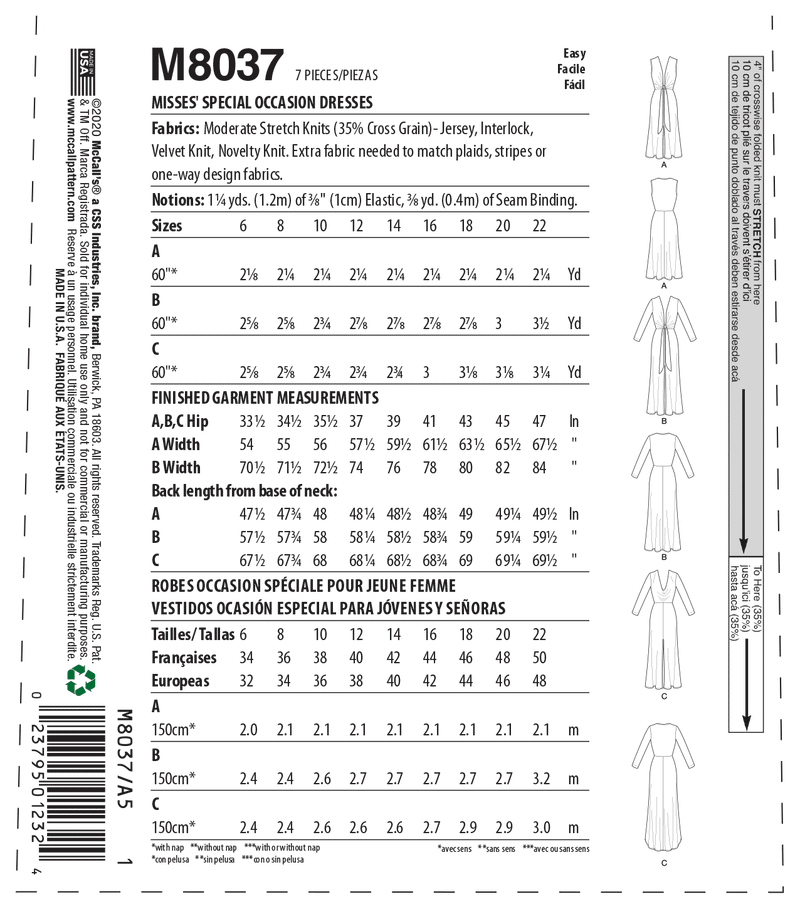 McCall’s Misses Spec Occasion Sewing Pattern M8037