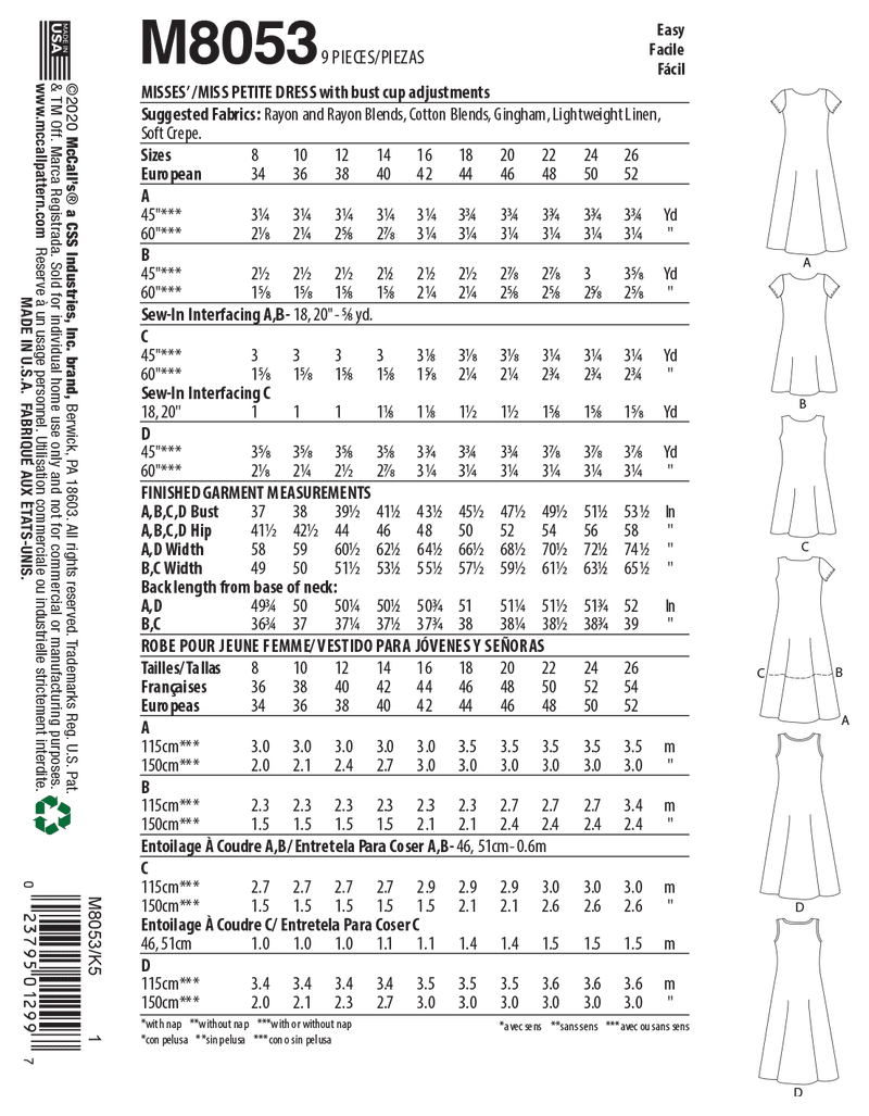 McCall’s Misses Dress Sewing Pattern M8053