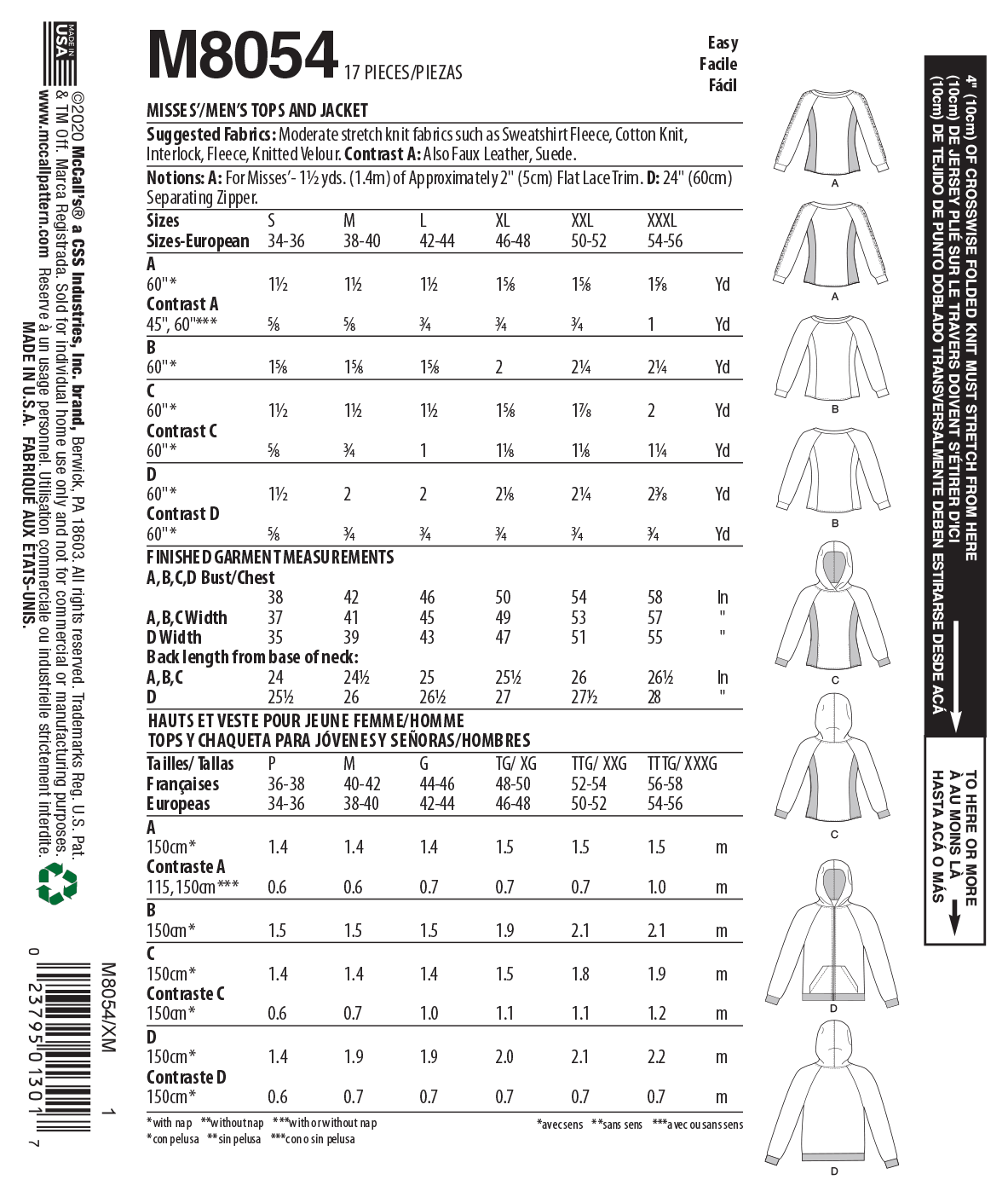 McCall’s Unisex Jacket Sewing Pattern M8054