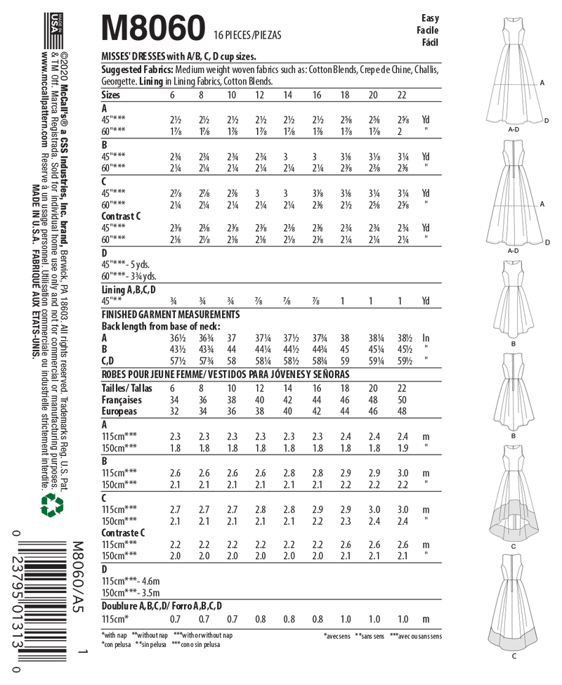 McCall’s Misses Dress Sewing Pattern M8060