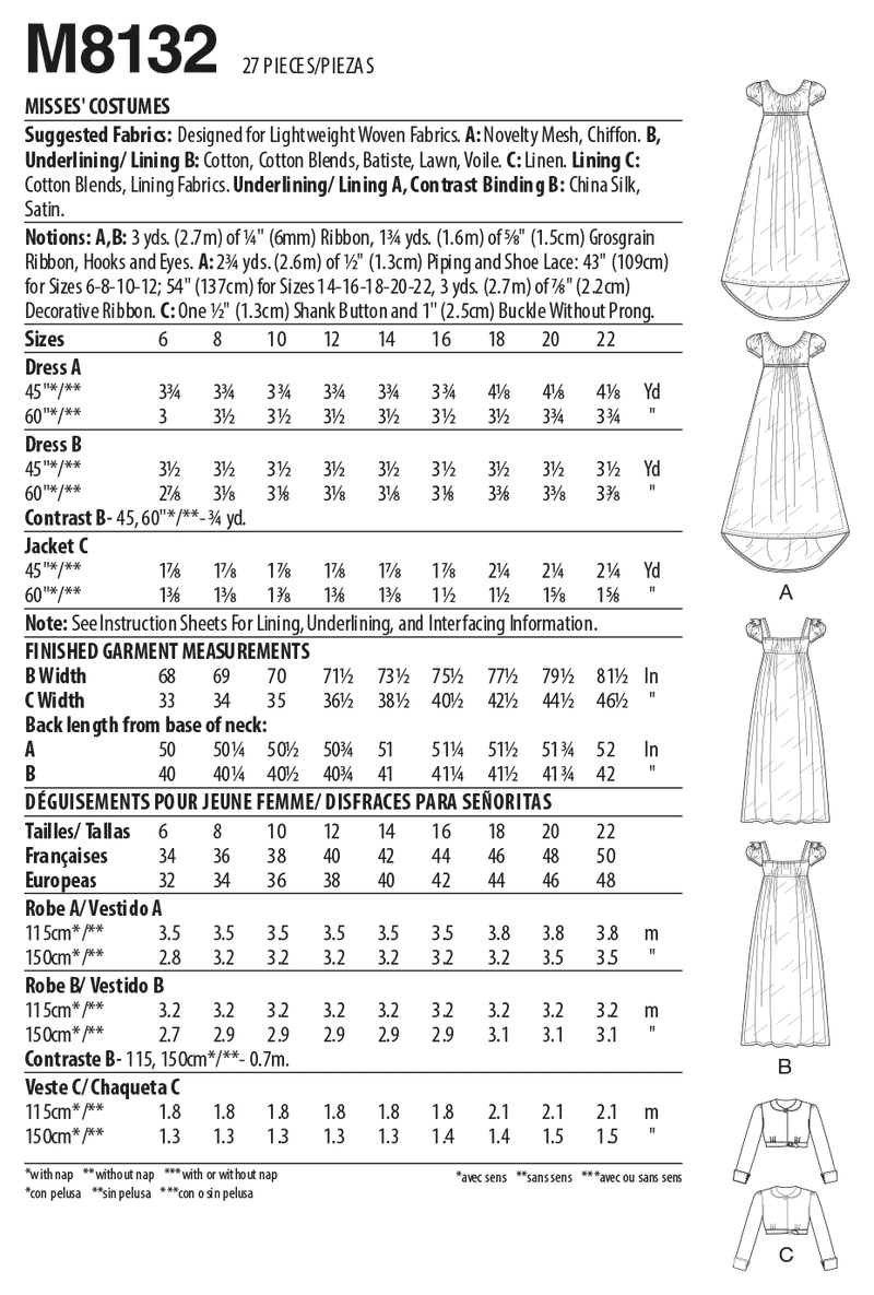 McCall’s Misses Historic Costume Sewing Pattern M8132