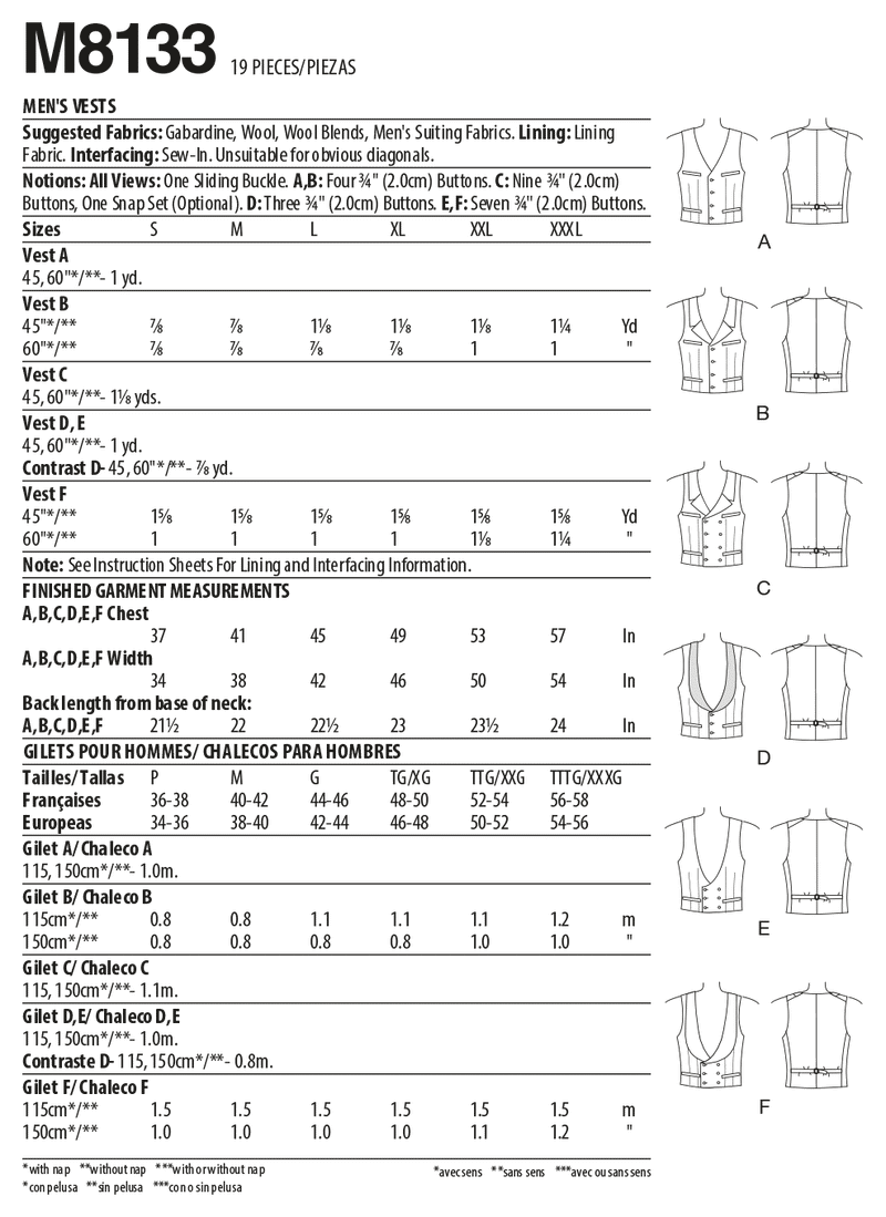 McCall’s Men/Boy Historical Vest Sewing Pattern M8133