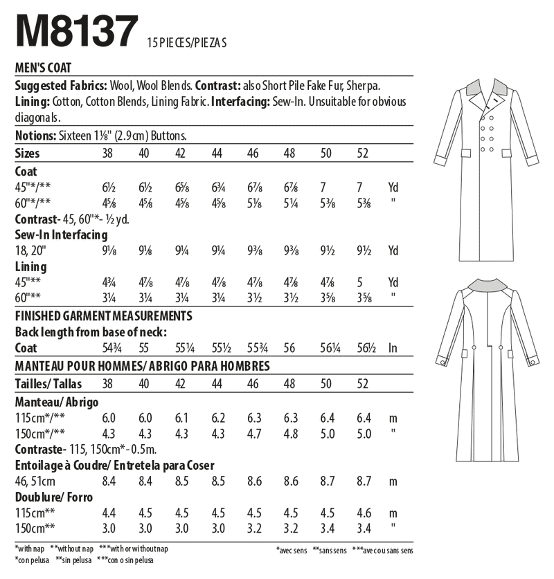 McCall’s Men/Boy Historical Coat Sewing Pattern M8137