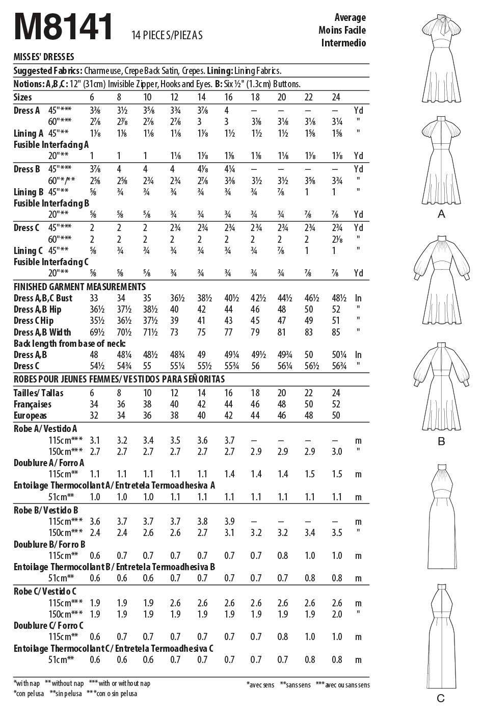 McCall’s Misses Dresses Sewing Pattern M8141