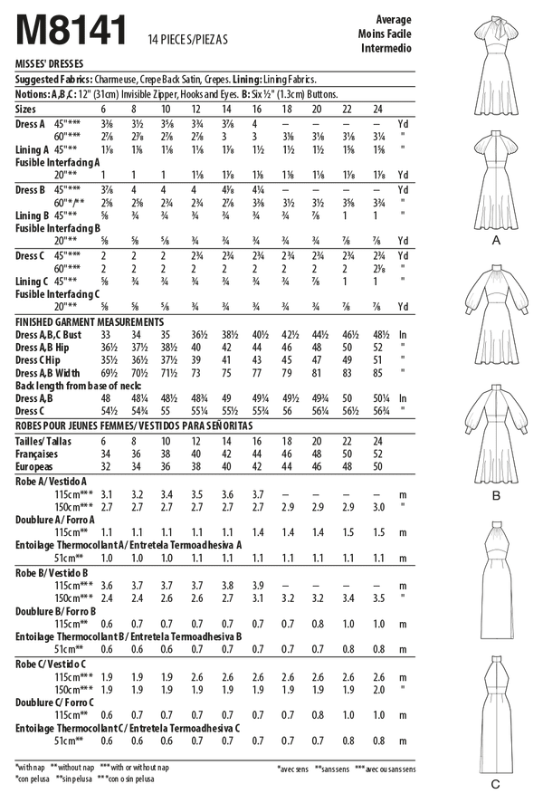 McCall’s Misses Dresses Sewing Pattern M8141