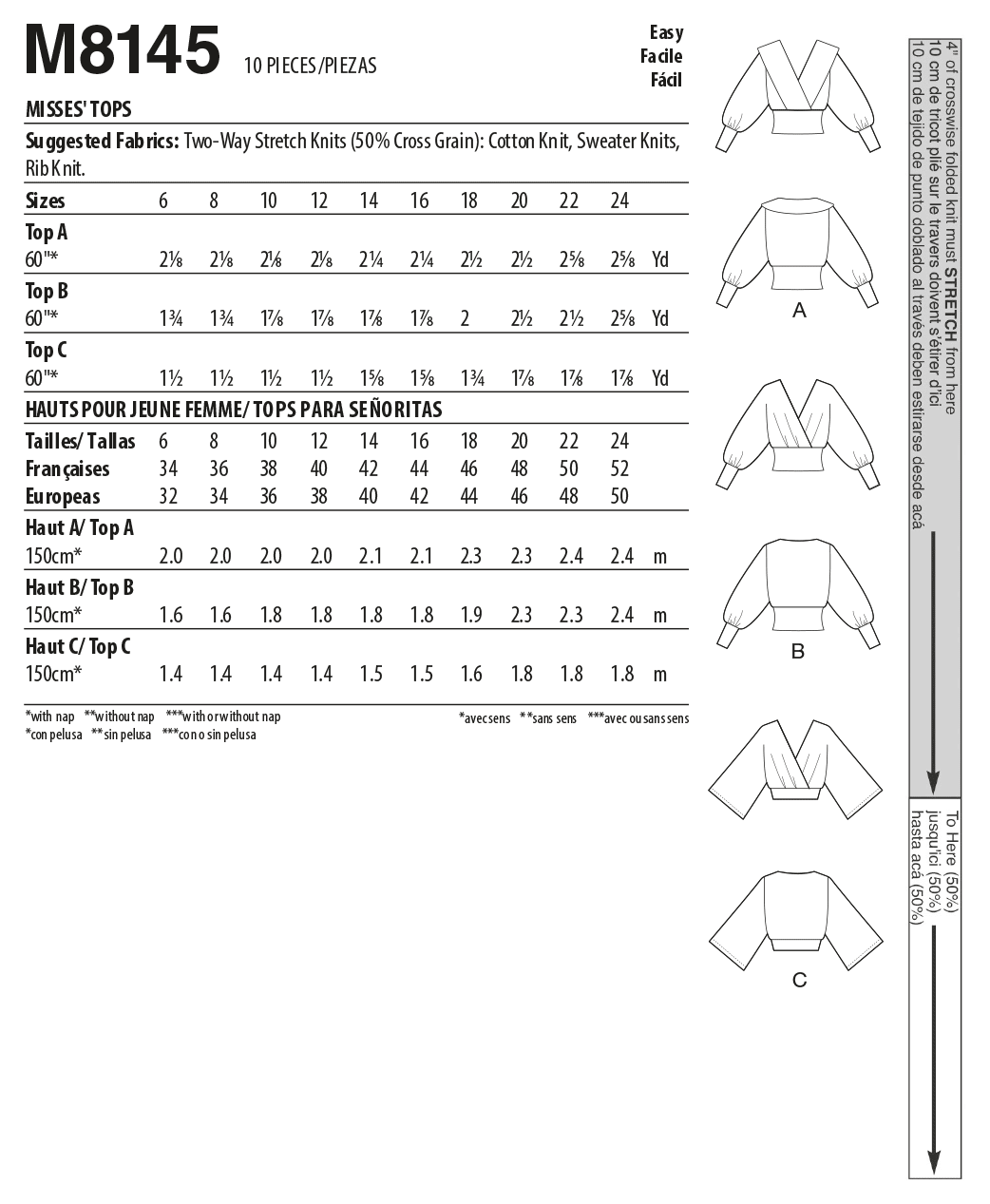 McCall’s Misses Tops Sewing Pattern M8145
