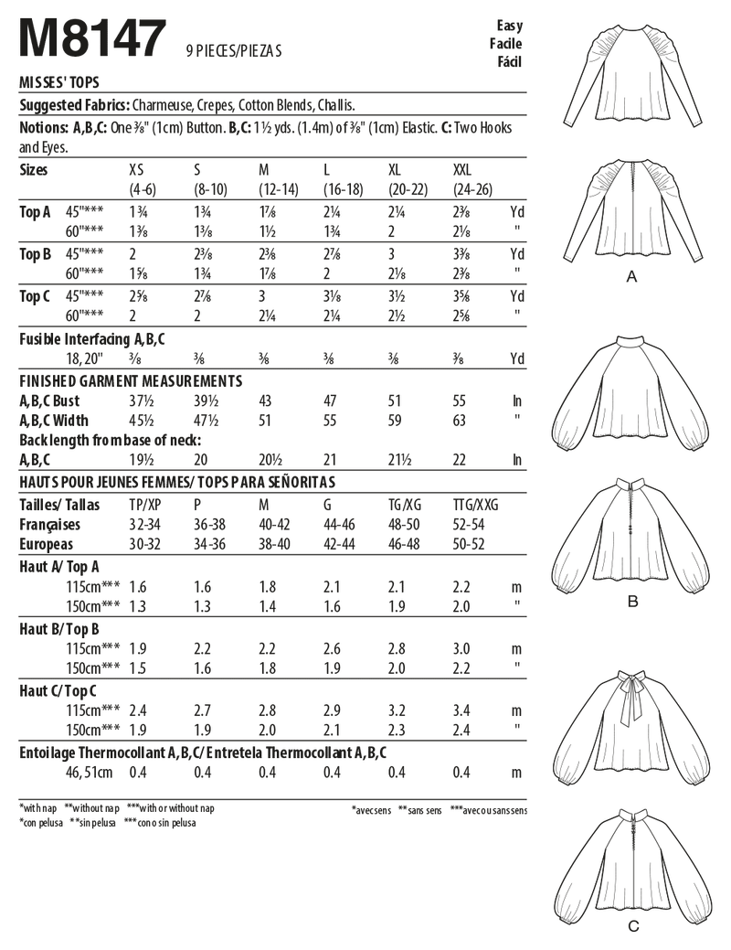 McCall’s Misses Tops Sewing Pattern M8147