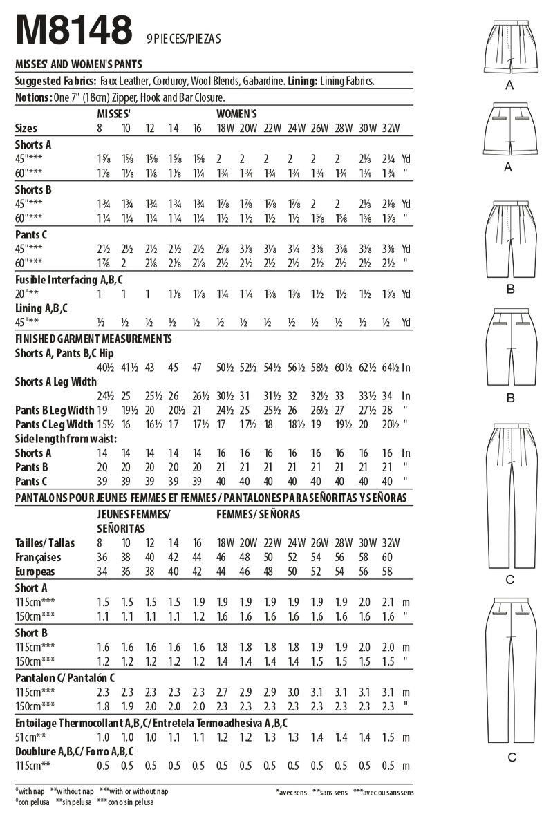 McCall’s Misses & Women's Pants Sewing Pattern M8148