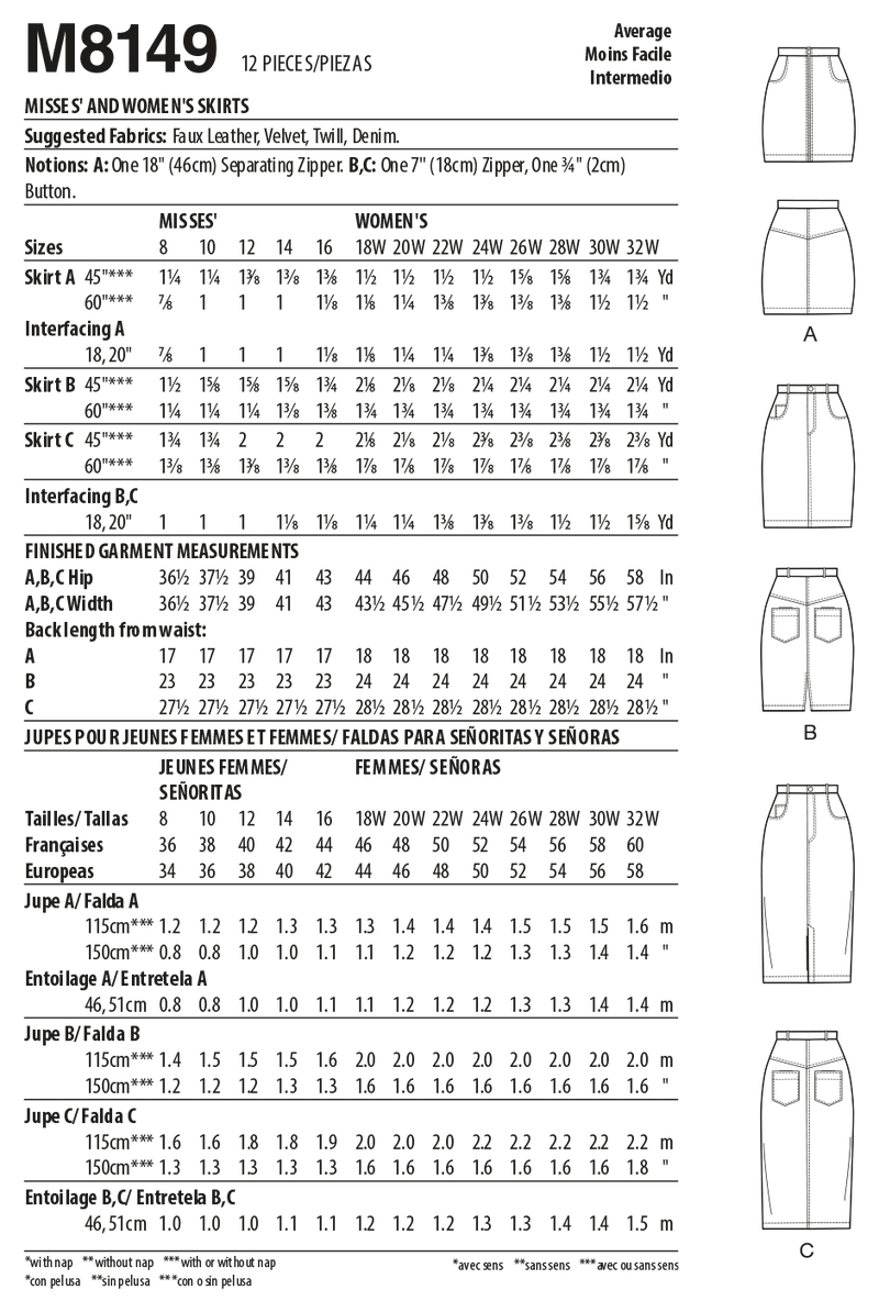 McCall’s Misses & Women's Skirts Sewing Pattern M8149