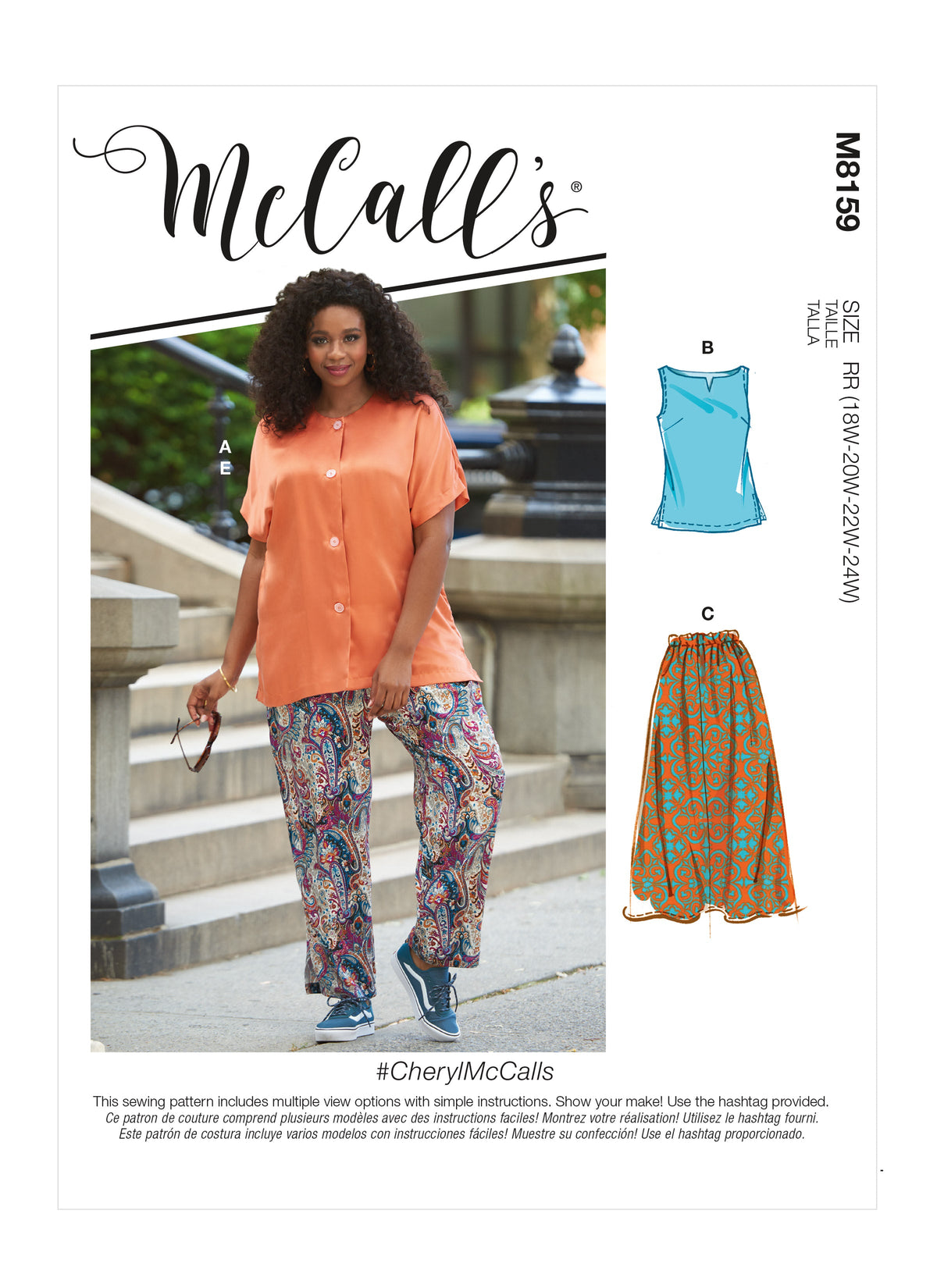 McCall’s Women's Side Slit Shirt, Top, Skirt & Pants Sewing Pattern M8159