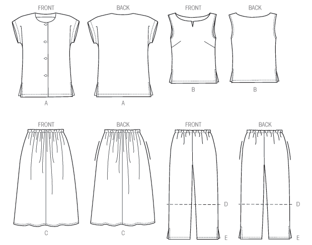 McCall’s Women's Side Slit Shirt, Top, Skirt & Pants Sewing Pattern M8159