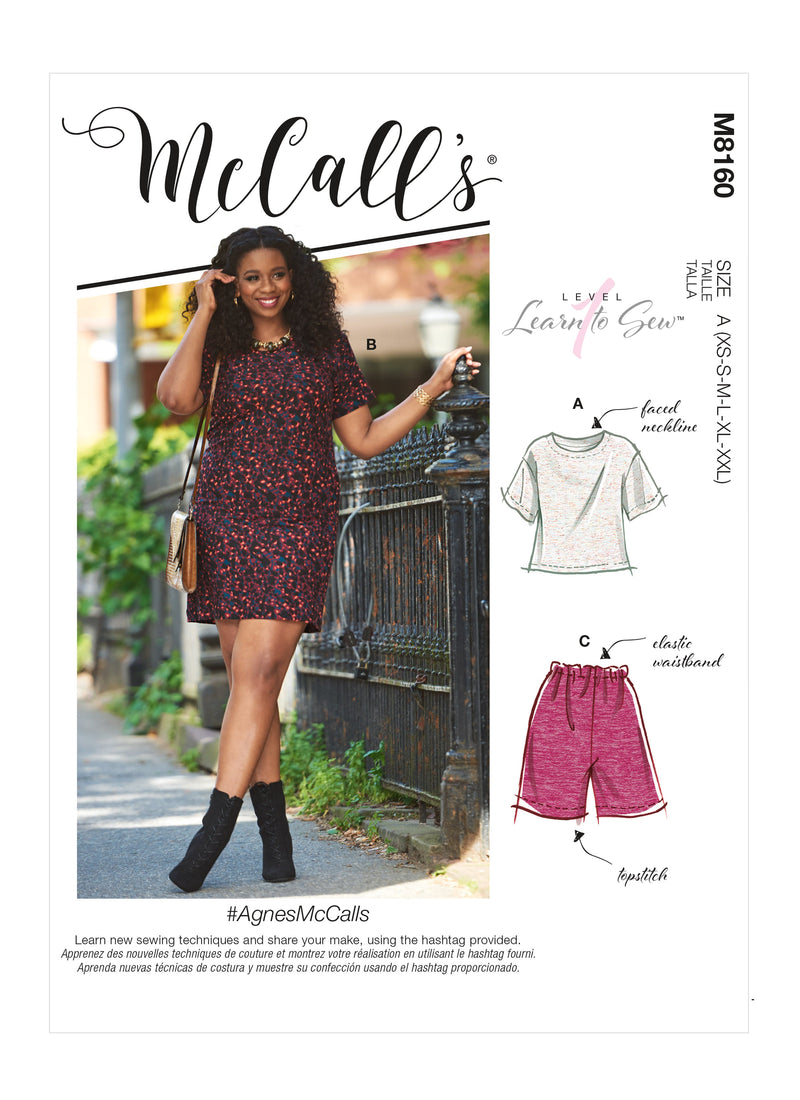 McCall’s Misses & Miss Petite Short Sleeve Top, Dress, Pull-On Shorts & Pants Sewing Pattern M8160