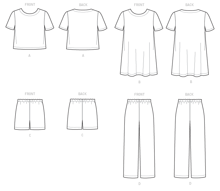 McCall’s Misses & Miss Petite Short Sleeve Top, Dress, Pull-On Shorts & Pants Sewing Pattern M8160