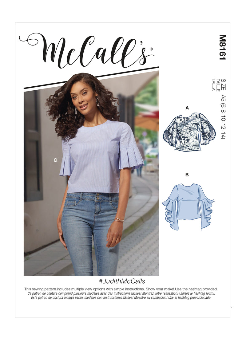 McCall’s Misses Tops With Trumpet, Tulip, Pleated Or Bubble Sleeves Sewing Pattern M8161