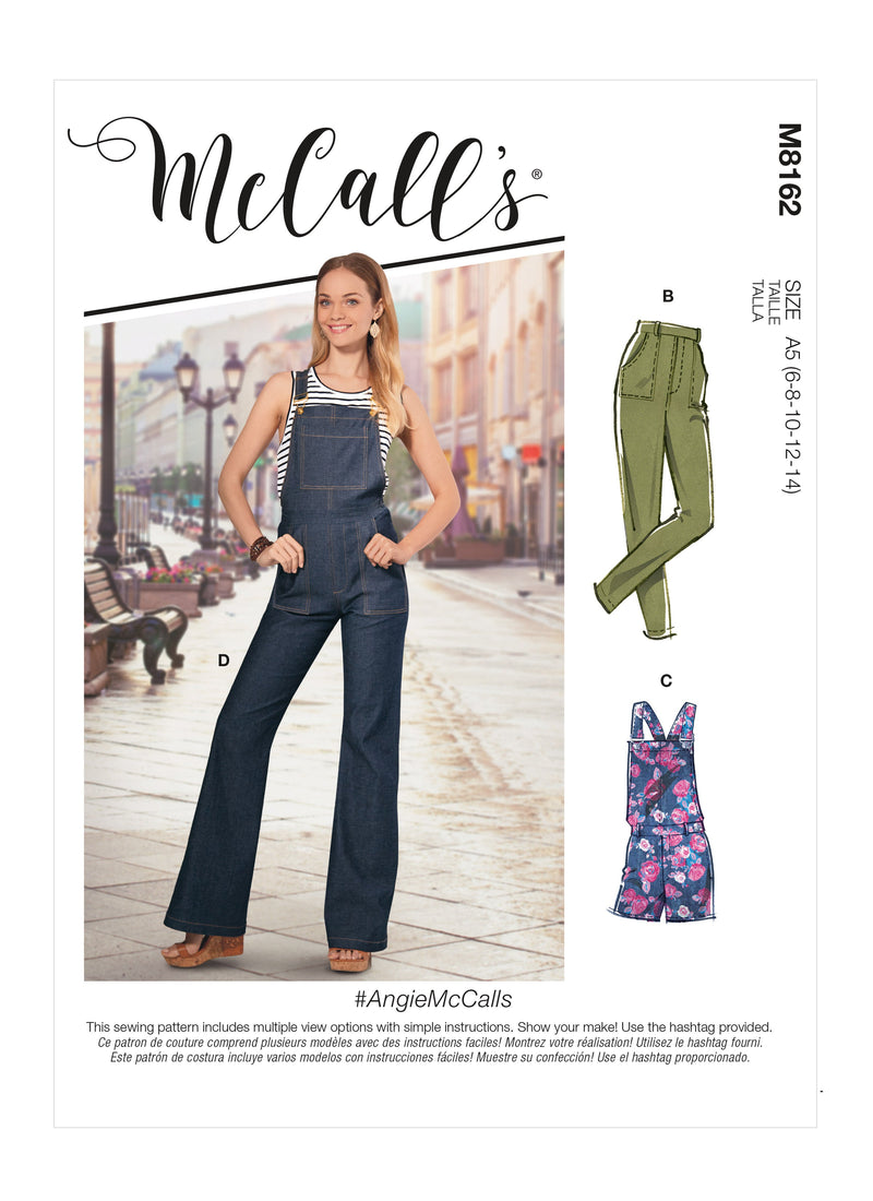 McCall’s Misses Flared Jeans, Overalls, Skinny Jeans & Shortalls Sewing Pattern M8162