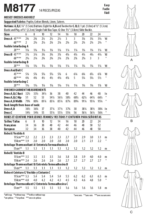 McCall’s Misses Dresses & Belt Sewing Pattern M8177