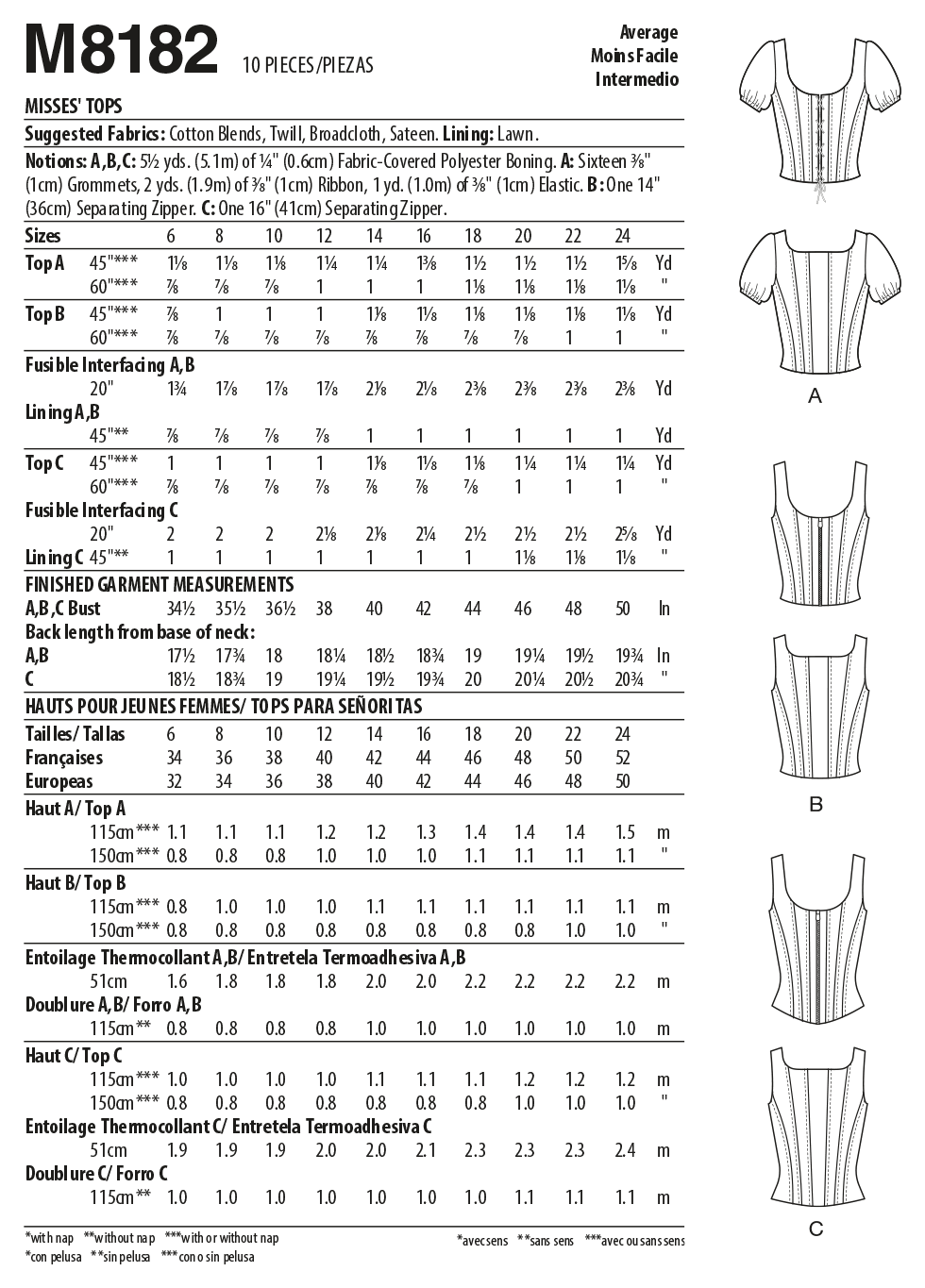 McCall’s Misses Tops Sewing Pattern M8182