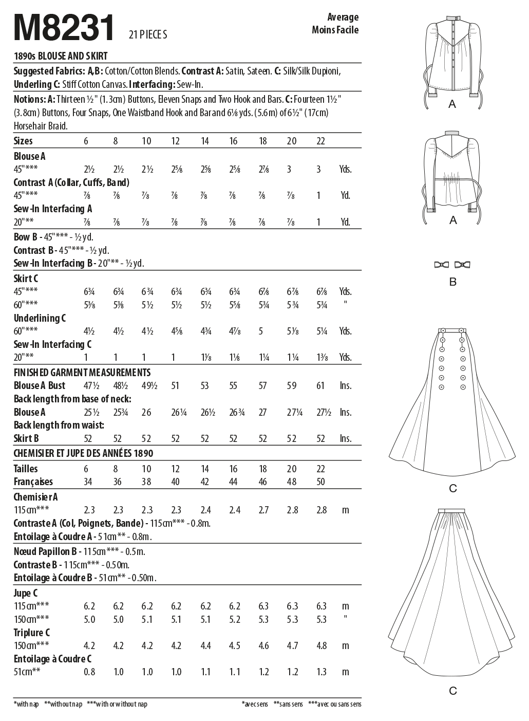 McCall’s 1890's Blouse And Skirt Sewing Pattern M8231