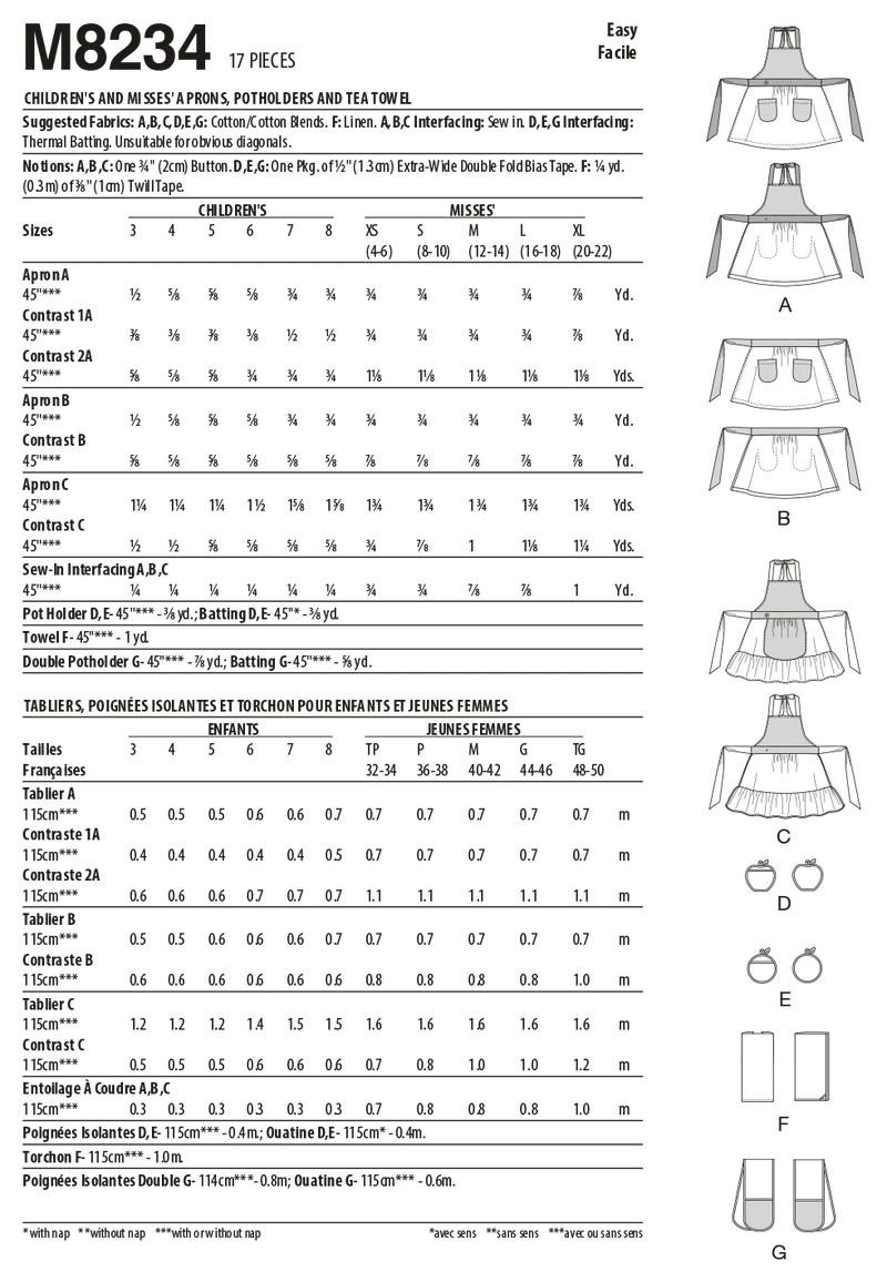 McCall’s Children's And Misses Aprons, Potholders And Tea Towel Sewing Pattern M8234