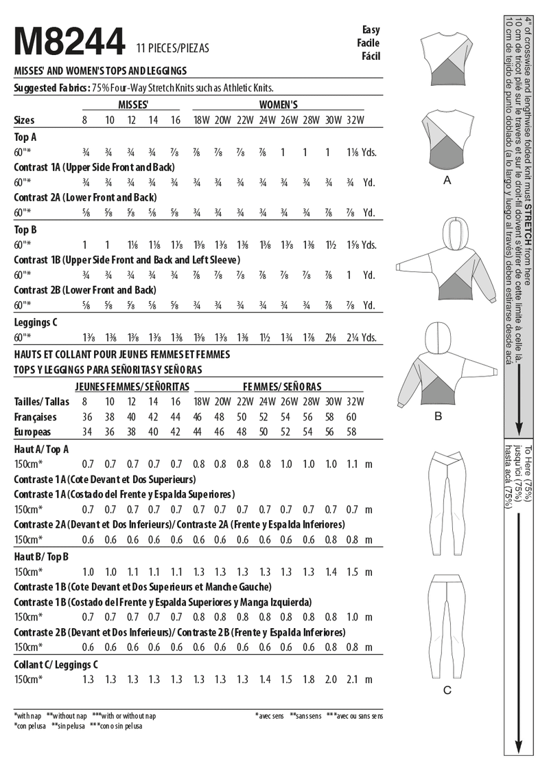 McCall’s Misses And Women's Tops And Leggings Sewing Pattern M8244