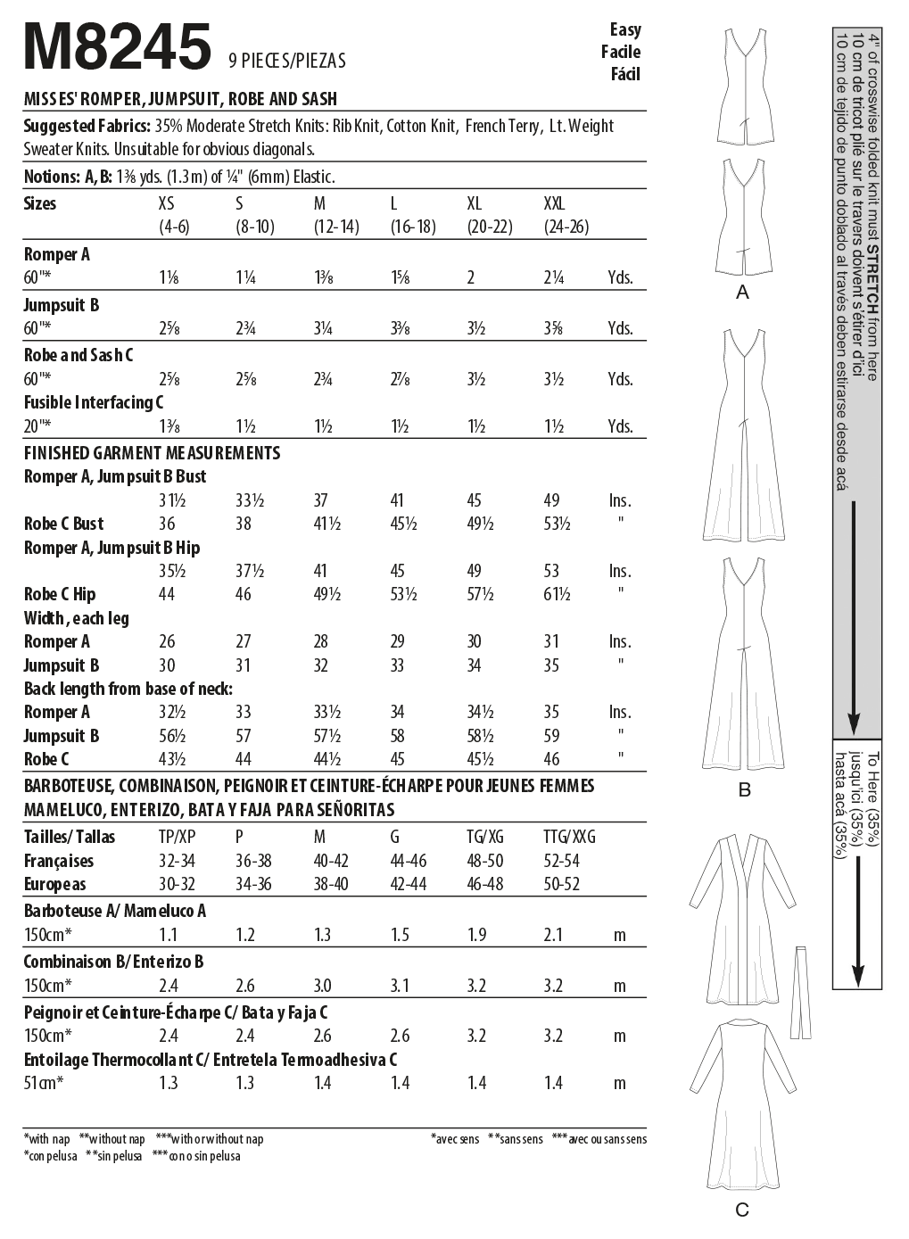 McCall’s Misses Romper, Jumpsuit, Robe And Sash Sewing Pattern M8245