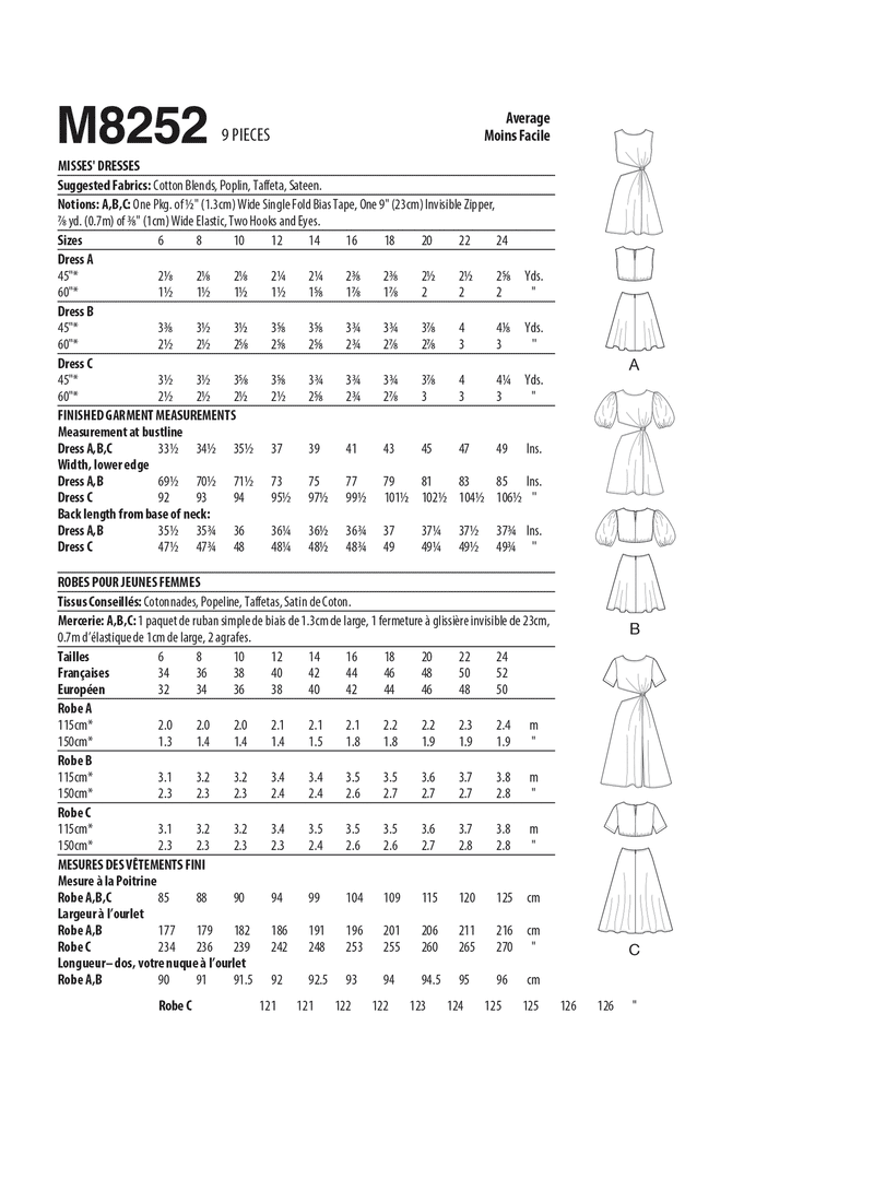 McCall’s Misses Dresses Sewing Pattern M8252