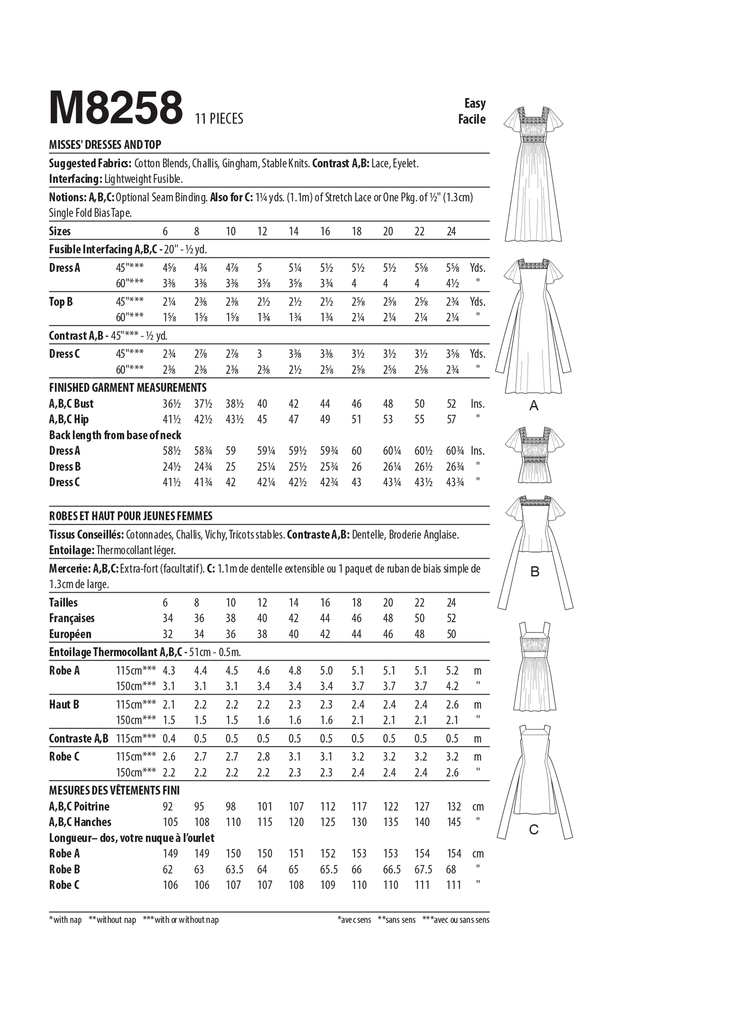 McCall’s Misses Dresses & Top Sewing Pattern M8258