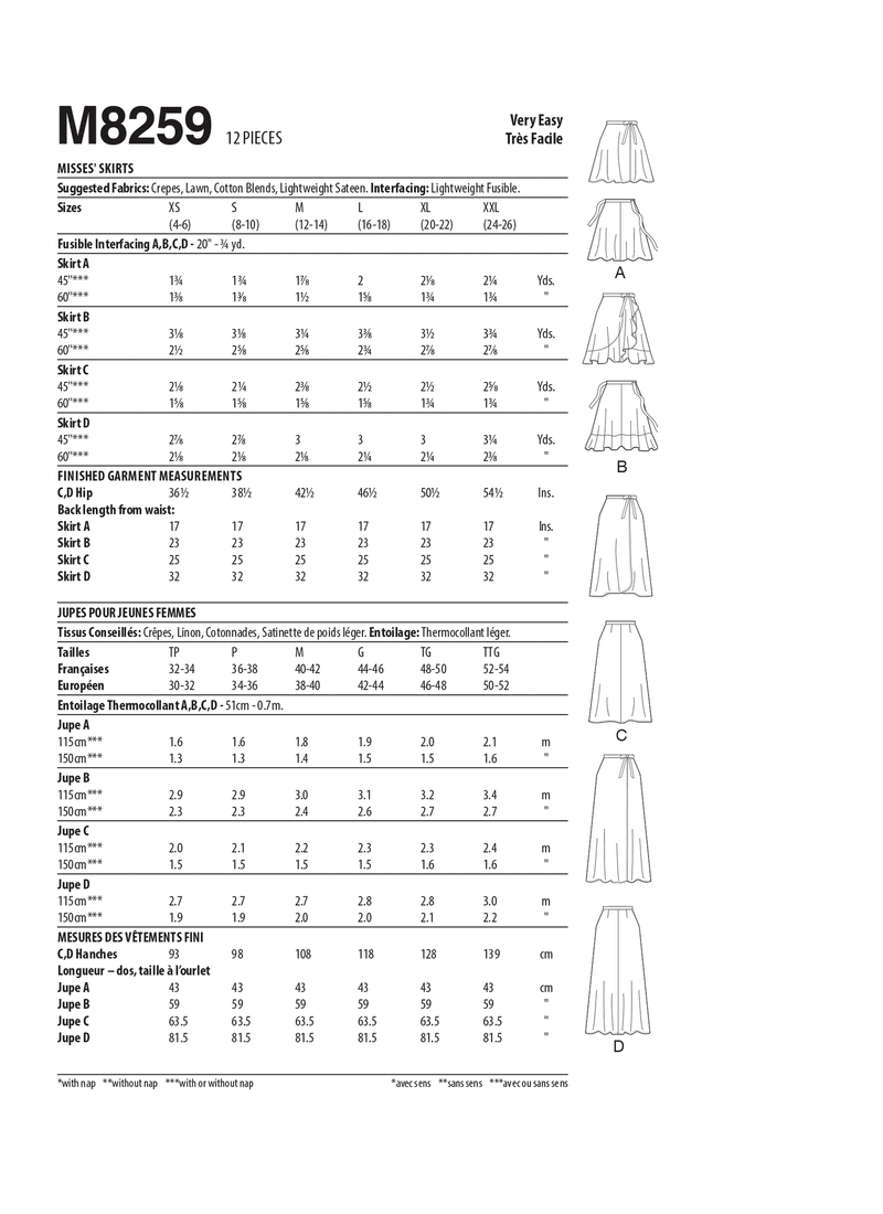 McCall’s Misses Skirts Sewing Pattern M8259