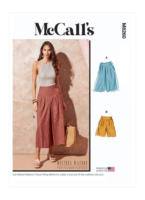 McCall’s Miss Skirt, Shorts, Pant Sewing Pattern M8260