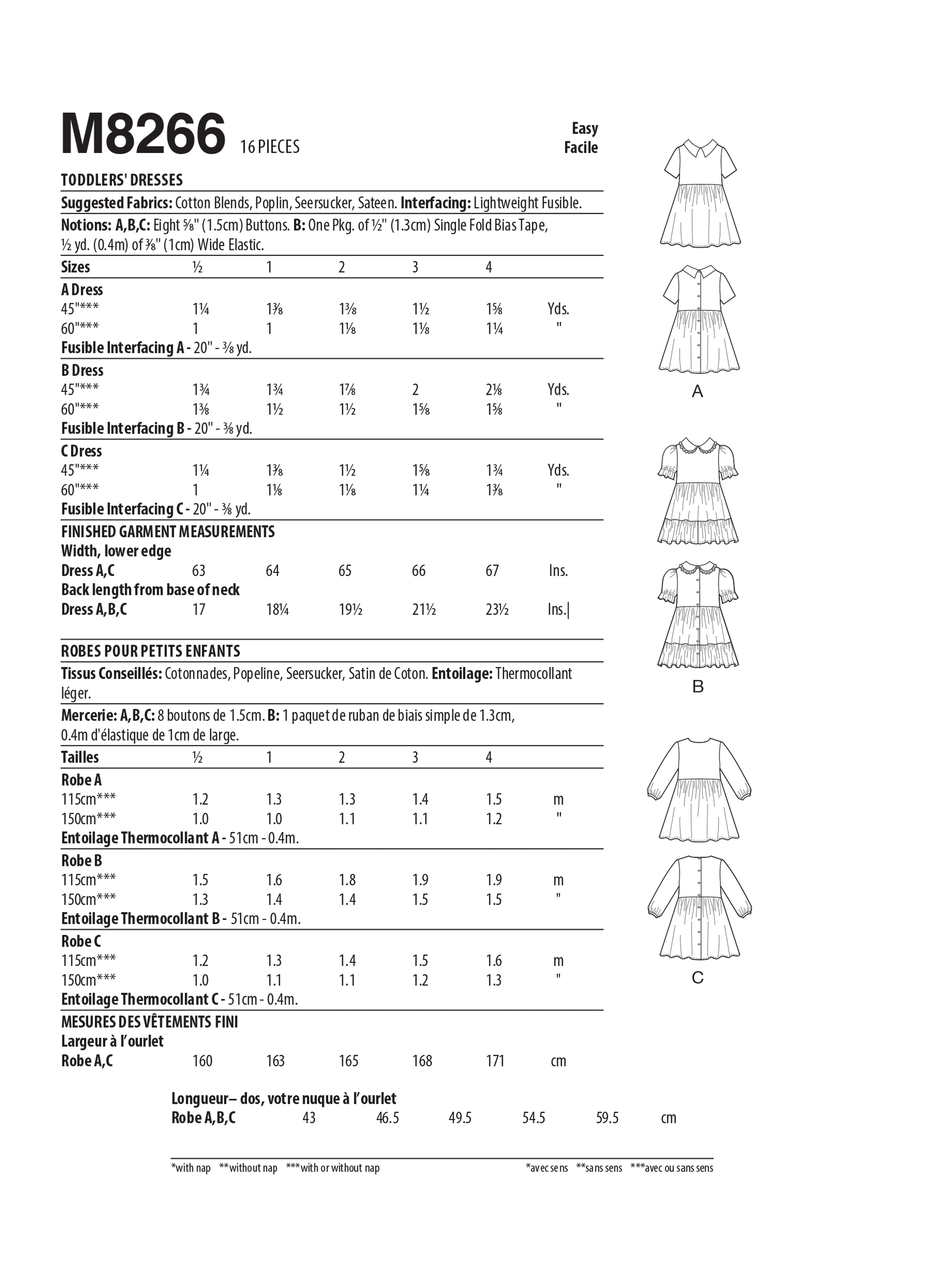 McCall’s Toddlers Dresses Sewing Pattern M8266