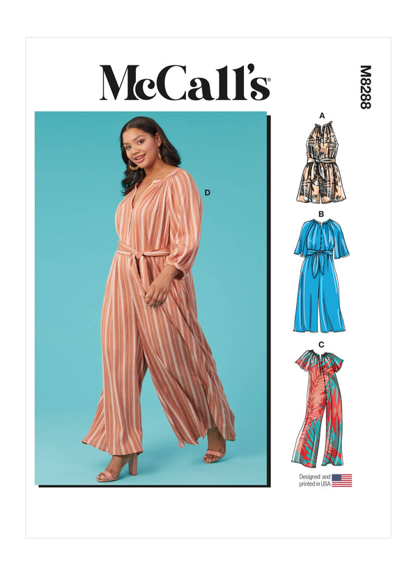 McCall’s Misses And Women's Romper, Jumpsuits And Sash Sewing Pattern M8288