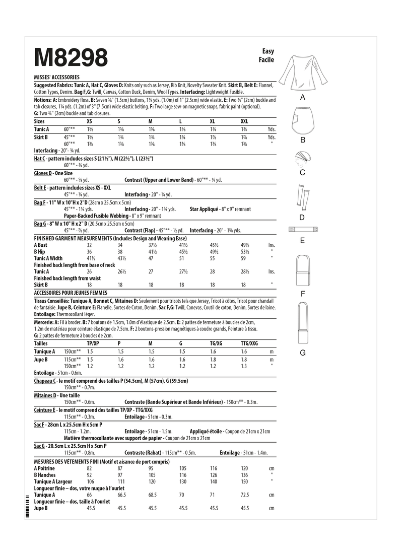 McCall’s Misses Accessories Sewing Pattern M8298