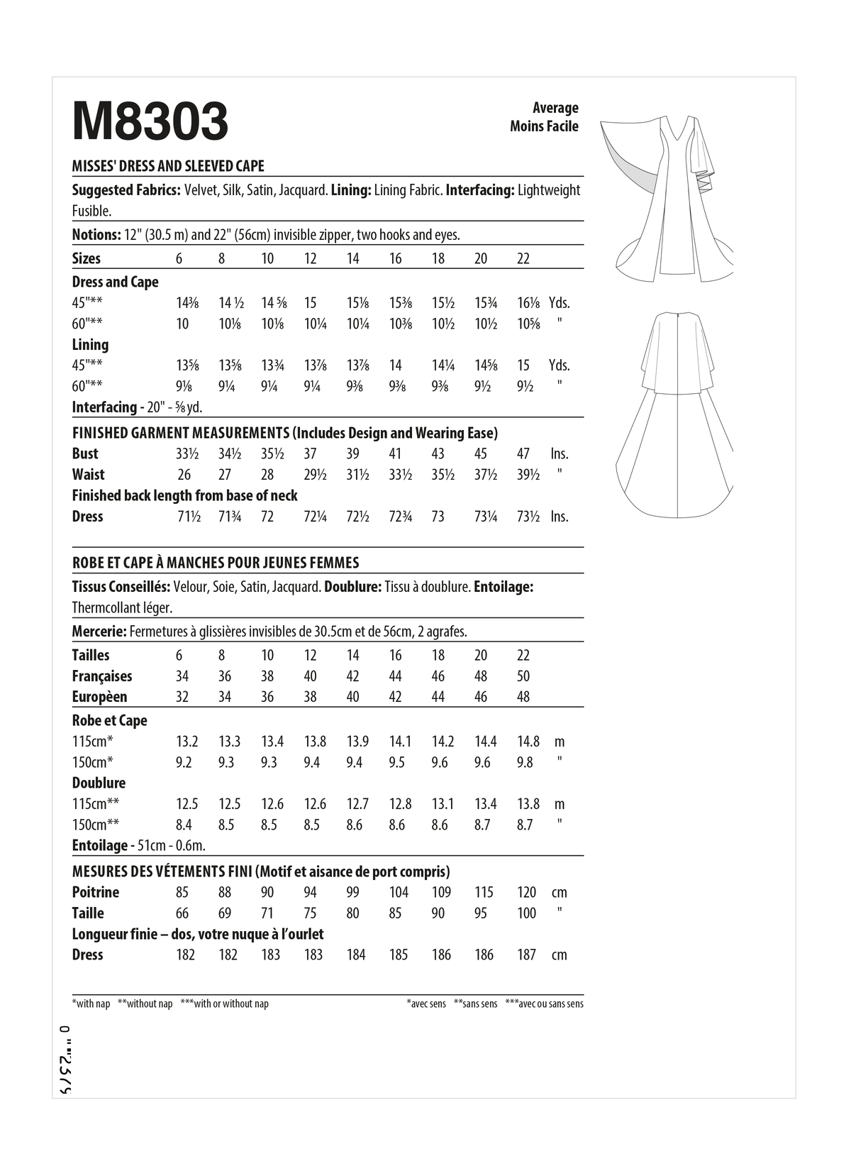 McCall’s Dress And Sleeved Cape By Yaya Han Sewing Pattern M8303