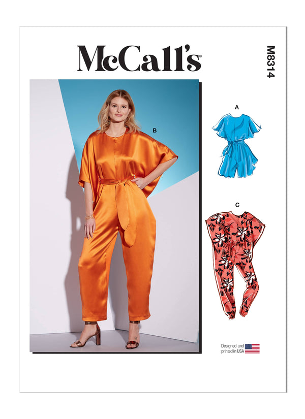 McCall’s Misses Romper, Jumpsuits And Sash Sewing Pattern M8314