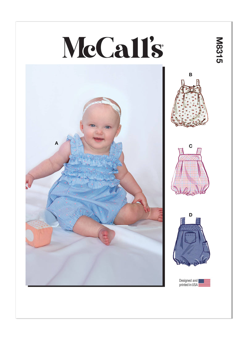 McCall’s Infants Rompers Sewing Pattern M8315