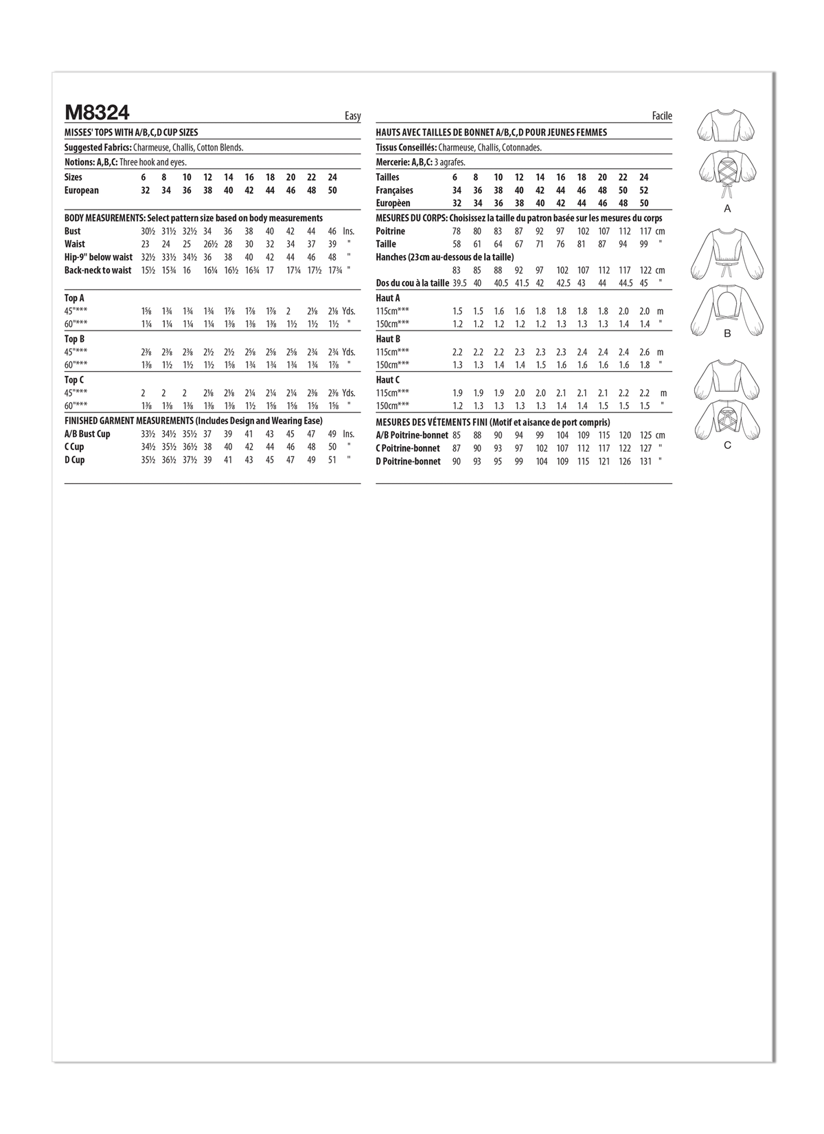 McCall’s Misses Tops Sewing Pattern M8324