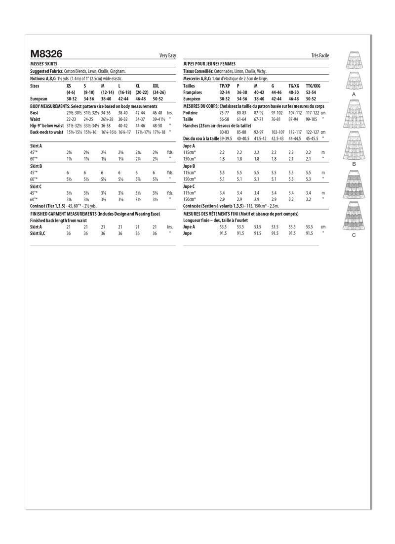 McCall’s Misses Skirts Sewing Pattern M8326