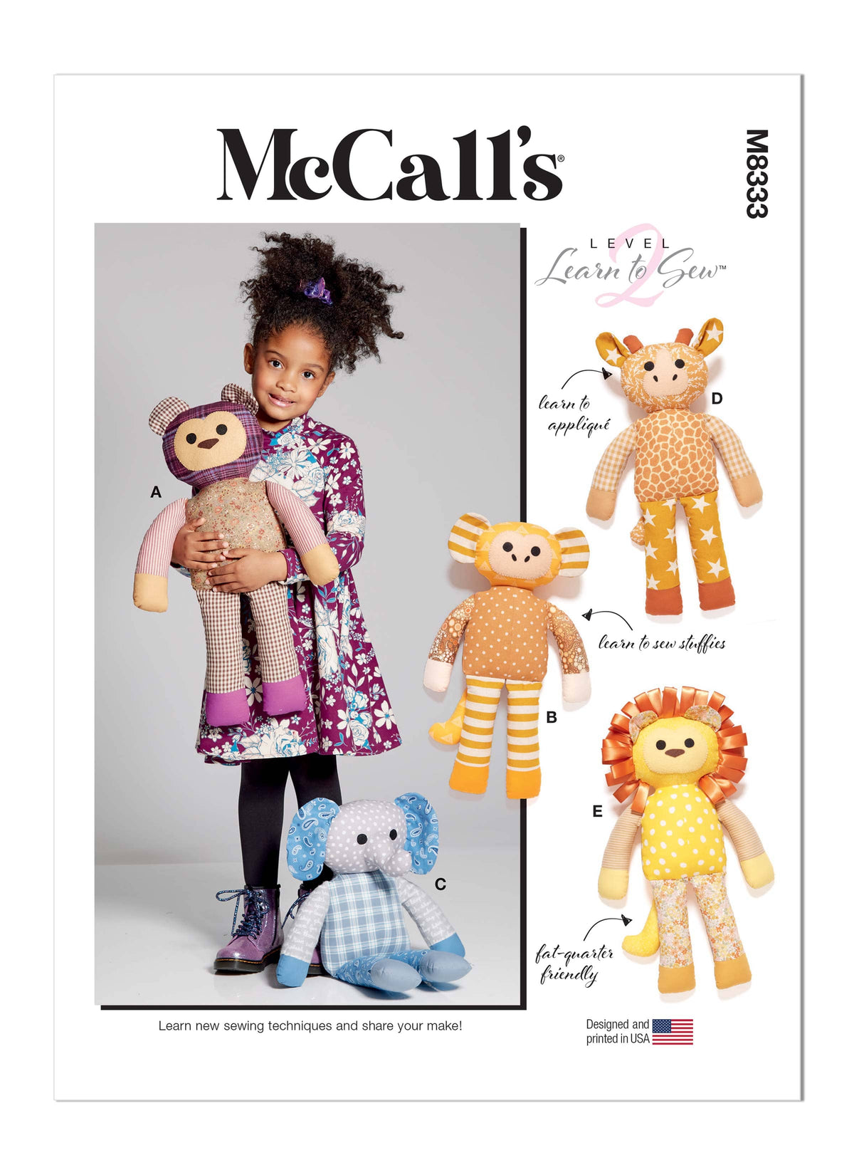 McCall’s Plush Animals Sewing Pattern M8333