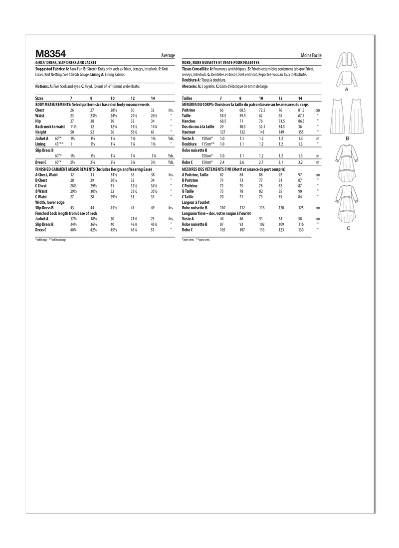 McCall’s Girls Dress, Slip Dress And Jacket Sewing Pattern M8354