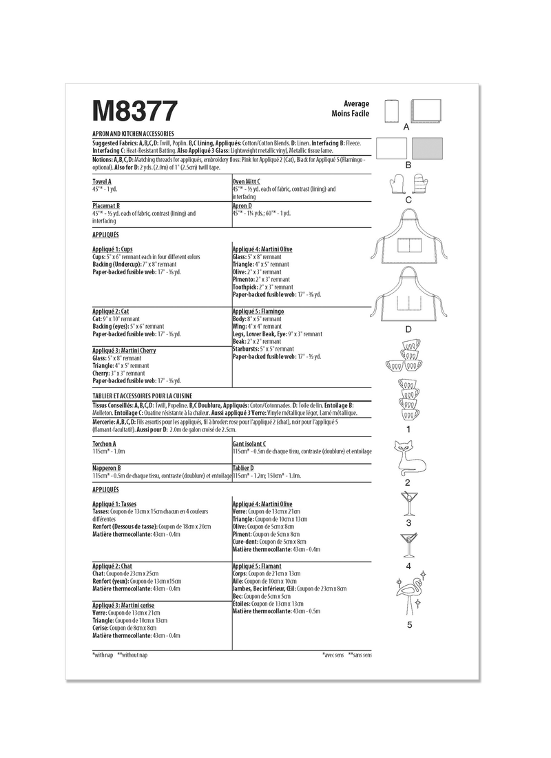 McCall’s Apron And Kitchen Accessories Sewing Pattern M8377