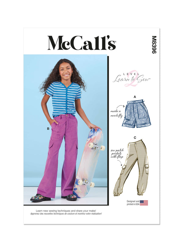 McCall’s Girls Shorts And Cargo Pants Sewing Pattern M8396