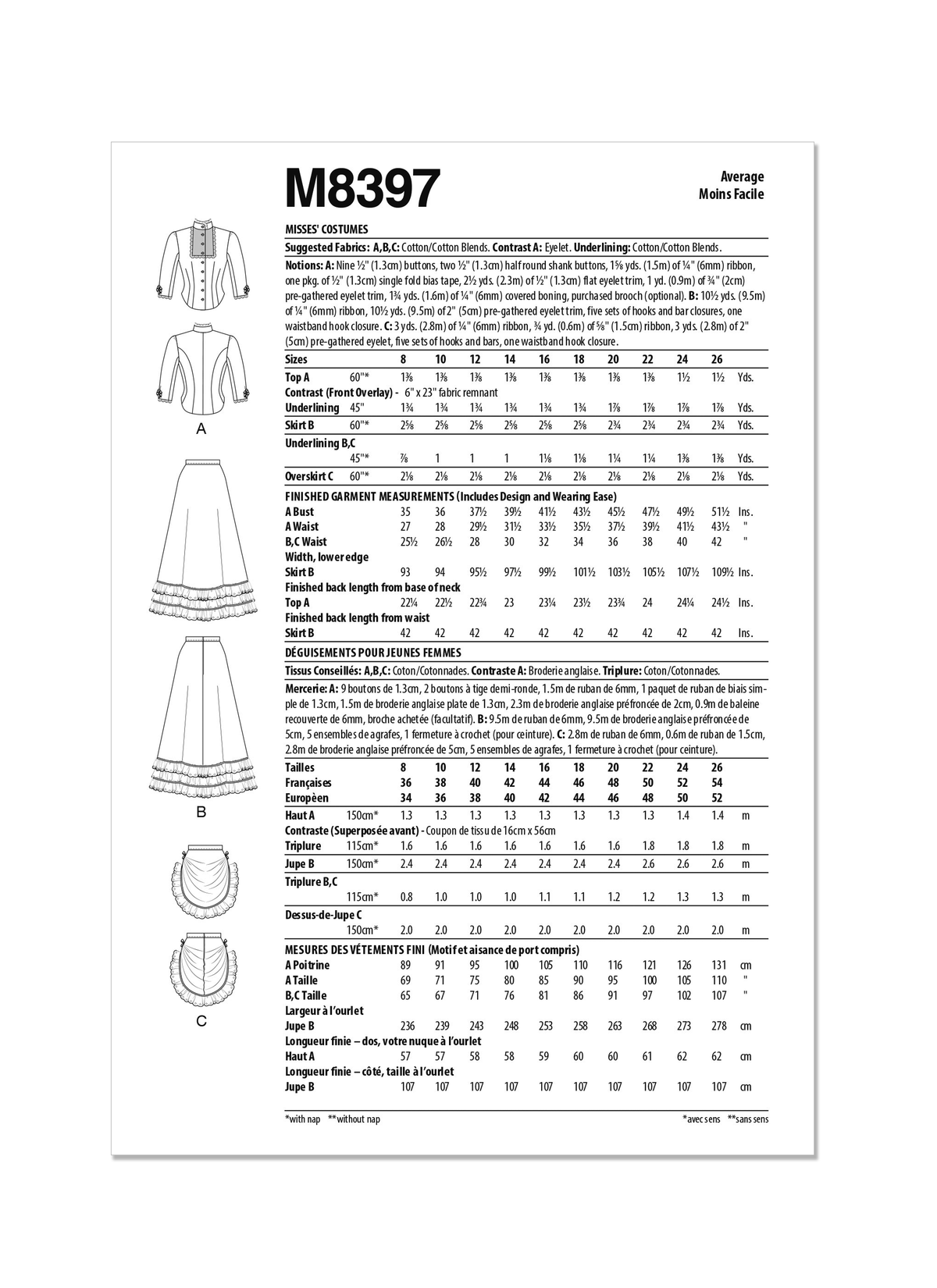 McCall’s Misses Costumes Sewing Pattern M8397