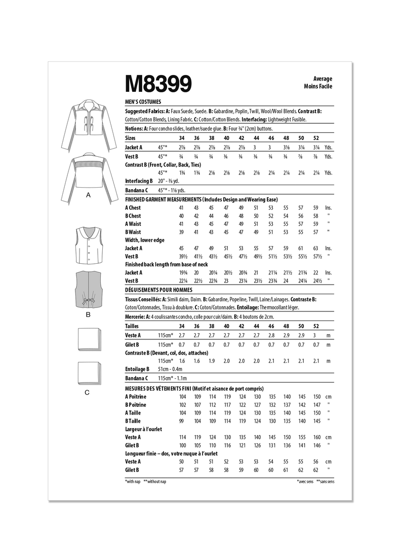 McCall’s Men's Costumes Sewing Pattern M8399